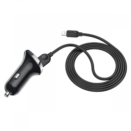 Set incarcator auto dual USB, Borofone BZ15, cu cablu 8-pin Lightning 1m, cu afisaj LED, DC 12-24V, 5V 2.4 A, negru [3]