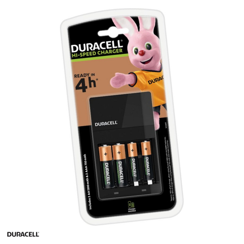 Energy - Set incarcator Duracell CEF14 cu 2 acumulatori AA Ni-MH 1300 mAh si 2 acumulatori AAA Ni-MH 750 mAh, incarca 2 sau 4 acumulatori AA sau AAA, se pune direct in priza, LED