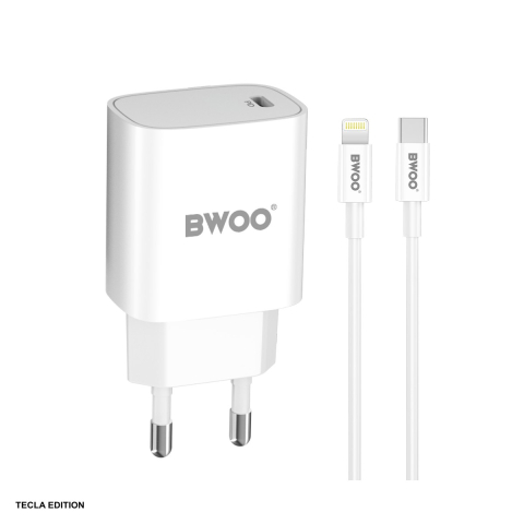 Accesorii smartphone - Set incarcator priza cu cablu Lightning BWOO CDA159, 20W, 1 x USB-C, Power Delivery, Alb