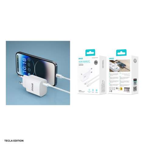 Set incarcator priza cu cablu Lightning BWOO CDA159, 20W, 1 x USB-C, Power Delivery, Alb [4]