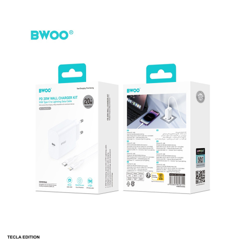 Set incarcator priza cu cablu Lightning BWOO CDA233, 20W, 1 x USB-C, Power Delivery, Alb [4]