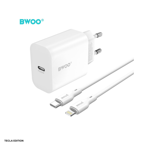 Accesorii IT - Set incarcator priza cu cablu Lightning BWOO CDA233, 20W, 1 x USB-C, Power Delivery, Alb
