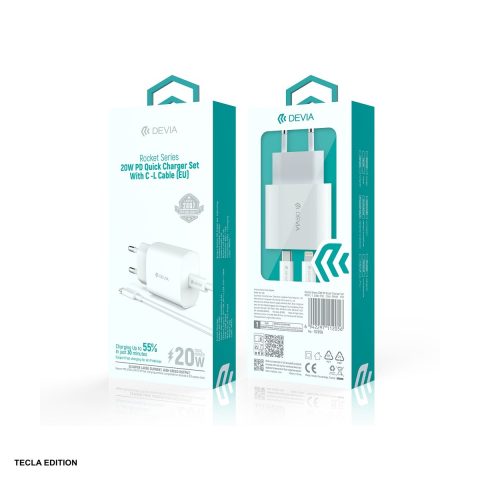 Set incarcator priza cu cablu Lightning Devia Rocket, 20W, 1 x USB-C, Power Delivery, Alb [4]
