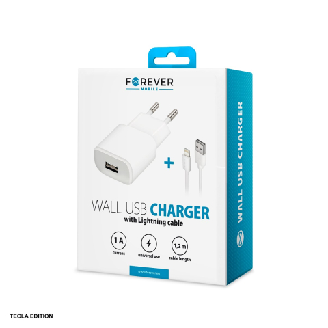 Set incarcator priza cu cablu Lightning Forever TC-01, 1A, 1 x USB-A, Alb [4]