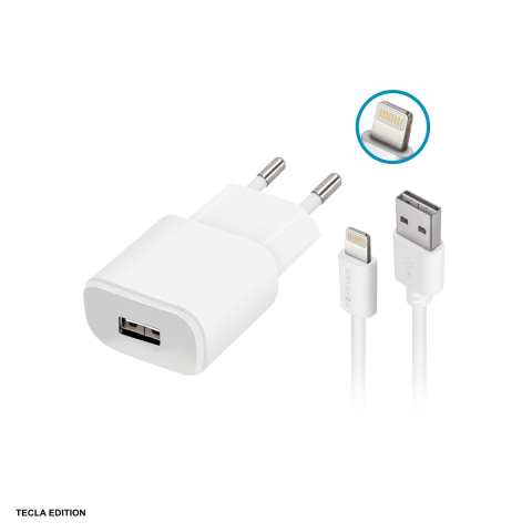 Incarcator priza retea - Set incarcator priza cu cablu Lightning Forever TC-01, 1A, 1 x USB-A, Alb