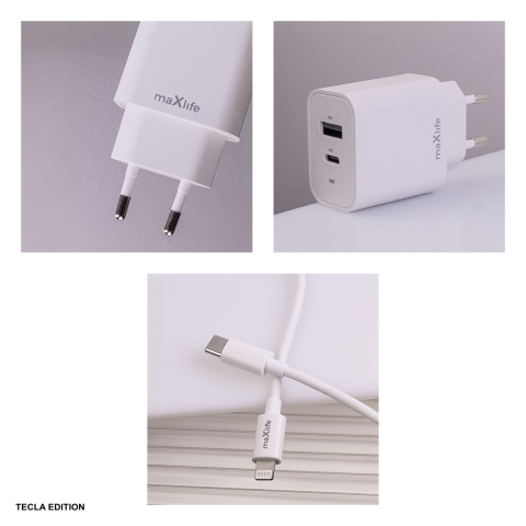 Set incarcator priza cu cablu Lightning Maxlife MXTC-06-20AC, 20W, 1 x USB-C, 1 x USB-A, Power Delivery, Quick Charge, Alb [4]