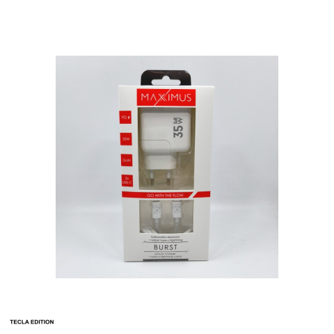 Set incarcator priza cu cablu Lightning Maxximus Burst, 35W, 2 x USB-C, Power Delivery, GaN, Alb [4]