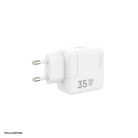 Accesorii IT - Set incarcator priza cu cablu Lightning Maxximus Burst, 35W, 2 x USB-C, Power Delivery, GaN, Alb