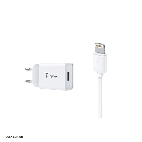 Incarcator priza retea - Set incarcator priza cu cablu Lightning T-Phox Mini-EU, 2.4A, Quick Charge, Alb