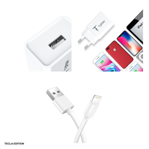 Set incarcator priza cu cablu Lightning T-Phox Mini-EU, 2.4A, Quick Charge, Alb [3]
