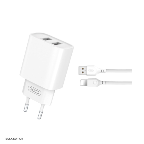 Accesorii IT - Set incarcator priza cu cablu Lightning XO CE02C, 2.1A, 2 x USB-A, Fast Charge, Alb