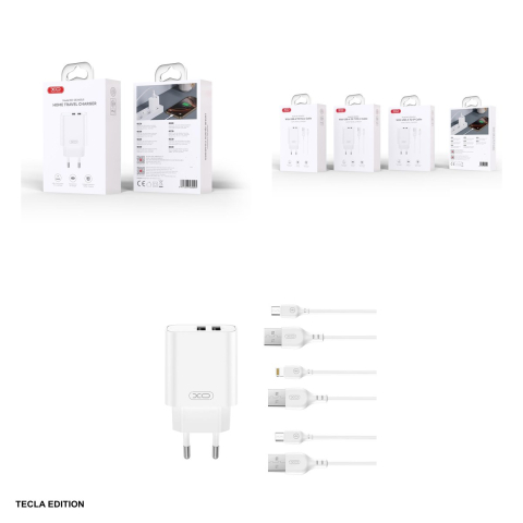 Set incarcator priza cu cablu Lightning XO CE34, 2.4A, 2 x USB-A, Quick Charge, Alb [3]