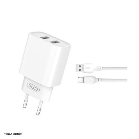 Accesorii IT - Set incarcator priza cu cablu Micro-USB XO CE02C, 2.1A, 2 x USB-A, Fast Charge, Alb