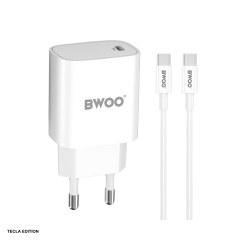 Accesorii smartphone - Set incarcator priza cu cablu USB-C BWOO CDA159, 20W, 1 x USB-C, Power Delivery, Alb