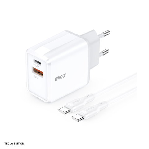 Accesorii IT - Set incarcator priza cu cablu USB-C BWOO CDA182, 38W, 1 x USB-A, 1 x USB-C, Quick Charge, cablu 1 m, Negru