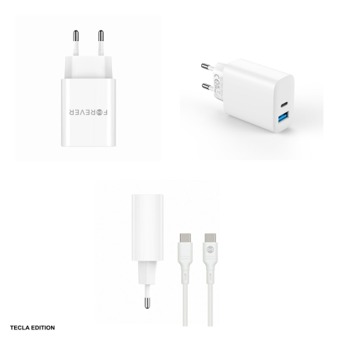 Set incarcator priza cu cablu USB-C Forever TC-07-30AC, 30W, 1 x USB-C, 1 x USB-A, Power Delivery, Quick Charge, Alb [4]