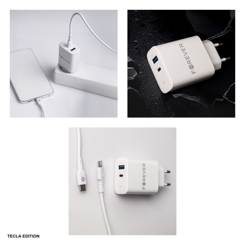 Set incarcator priza cu cablu USB-C Forever TC-07-30AC, 30W, 1 x USB-C, 1 x USB-A, Power Delivery, Quick Charge, Alb [5]