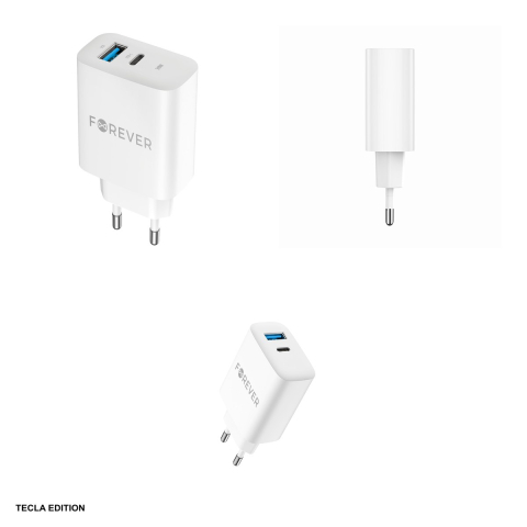 Set incarcator priza cu cablu USB-C Forever TC-07-30AC, 30W, 1 x USB-C, 1 x USB-A, Power Delivery, Quick Charge, Alb [3]