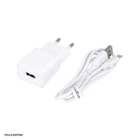 Accesorii IT - Set incarcator priza cu cablu USB-C Maxlife MXTC-01, 1A, 1 x USB-A, Alb
