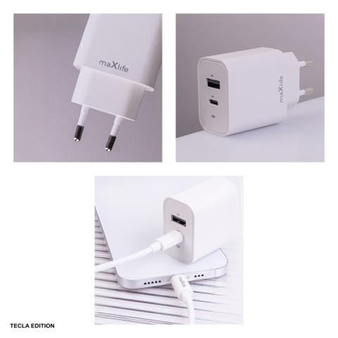 Set incarcator priza cu cablu USB-C Maxlife MXTC-06-20AC, 20W, 1 x USB-C, 1 x USB-A, Power Delivery, Quick Charge, Alb [3]