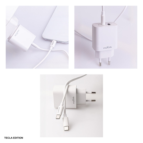 Set incarcator priza cu cablu USB-C Maxlife MXTC-06-20AC, 20W, 1 x USB-C, 1 x USB-A, Power Delivery, Quick Charge, Alb [4]