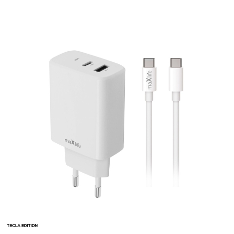 Accesorii IT - Set incarcator priza cu cablu USB-C Maxlife MXTC-10-20AC, 20W, 1 x USB-C, 1 x USB-A, Power Delivery, Quick Charge, Alb