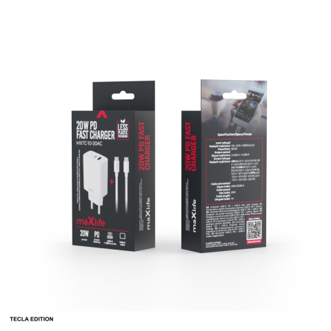 Set incarcator priza cu cablu USB-C Maxlife MXTC-10-20AC, 20W, 1 x USB-C, 1 x USB-A, Power Delivery, Quick Charge, Alb [3]