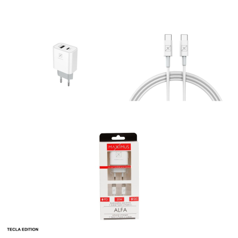 Set incarcator priza cu cablu USB-C Maxximus Alfa, 20W, 1 x USB-A, 1 x USB-C, Power Delivery, Quick Charge, Alb [3]