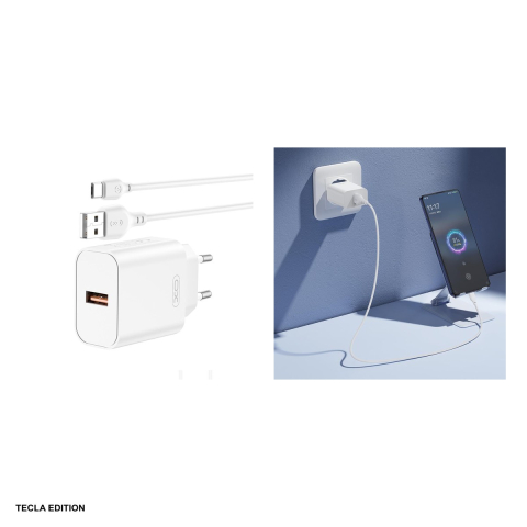 Set incarcator priza cu cablu USB-C XO CE33, 18W, 1 x USB-A, Quick Charge, Alb [3]