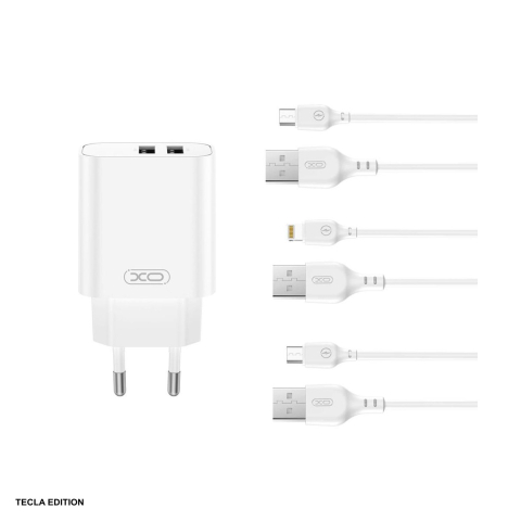 Accesorii IT - Set incarcator priza cu cablu USB-C XO CE34, 2.4A, 2 x USB-A, Quick Charge, Alb