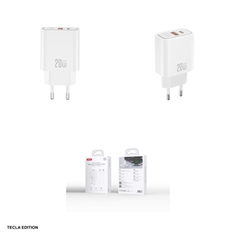 Set incarcator priza cu cablu USB-C XO CE40, 20W, 1 x USB-C, 1 x USB-A, Power Delivery, Alb [3]