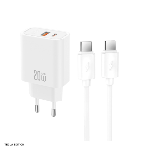 Accesorii smartphone - Set incarcator priza cu cablu USB-C XO CE40, 20W, 1 x USB-C, 1 x USB-A, Power Delivery, Alb