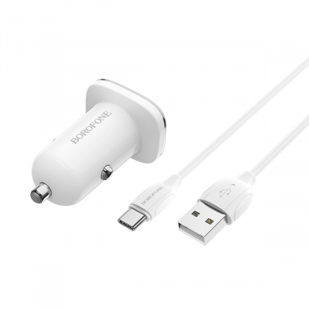 Incarcator auto Borofone, BZ12A Lasting, dual USB QC3.0, 3.6A, cablu Type-C inclus, 1m, Alb [1]