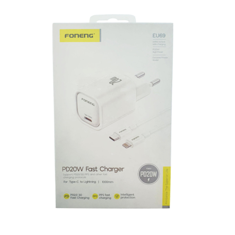 Set Incarcator Rapid USB-C PD 20W Foneng EU69 cu Cablu Lightning pentru iPhone si Dispozitive Apple, Compact si Portabil [4]
