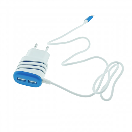 Incarcator priza retea - Set incarcator retea, 3.1A, 2 X USB, Elworld JXL-222, cu cablu USB Tip C tata, alb cu albastru