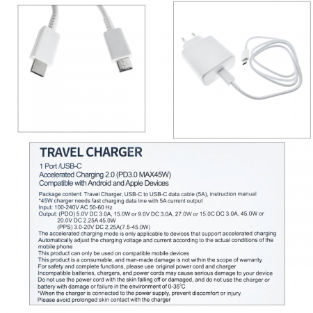 Set incarcator retea 45W, PD, cu port USB-C si cablu cu conectori USB-C, 10451, alb [4]