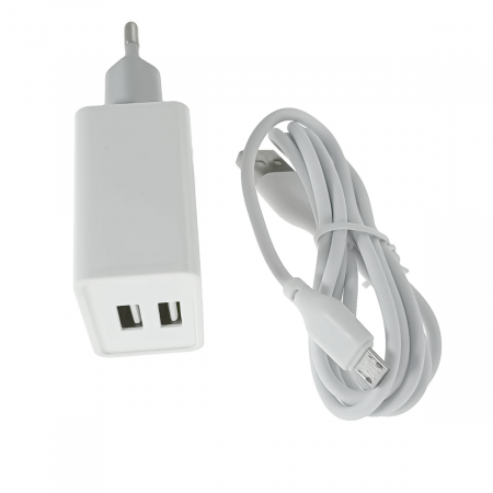 Set incarcator retea cu cablu microUSB de 100 cm, 2 x USB, 2.4A, XO-L65 87133, alb [3]