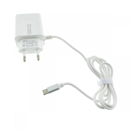 Set incarcator retea cu cablu USB Tip C, QC 3.0, PD, 20W, cu port USB si USB de tip C, P07-W, alb [1]