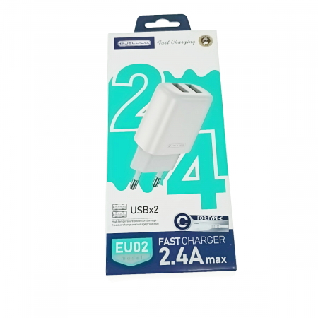 Set incarcator retea cu 2 porturi USB si cablu USB-C lungime 1m, 5V, 2.4A, Jellico EU02 20326, alb [3]