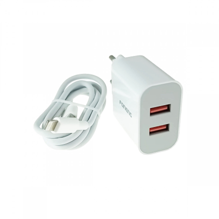 Accesorii IT - Set incarcator retea FONENG EU45, 2.4A 12 W, 1 X USB, cu cablu USB si conector compatibil tip lightning cu lungime 1m, alb