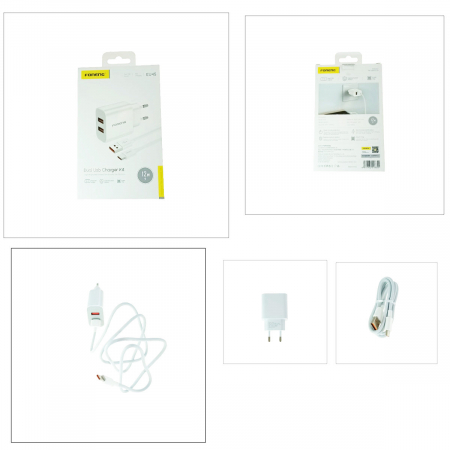 Set incarcator retea FONENG EU45, 2.4A 12W, 2 X USB, cu cablu USB si conector Tip C tata, cu lungime 1m, alb [4]