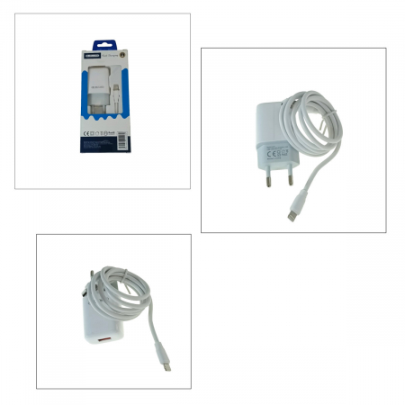 Set incarcator retea JELLICO EU01, 2.4A 12 W, 1 X USB, cu cablu USB si conector tip iphone tata cu lungime 1m, alb [3]