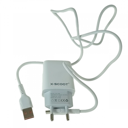 Set incarcator retea X-Scoot CH-236, 3.1A, 2 X USB, cablu USB si conector USB-C tata cu lungime 1m, alb [2]
