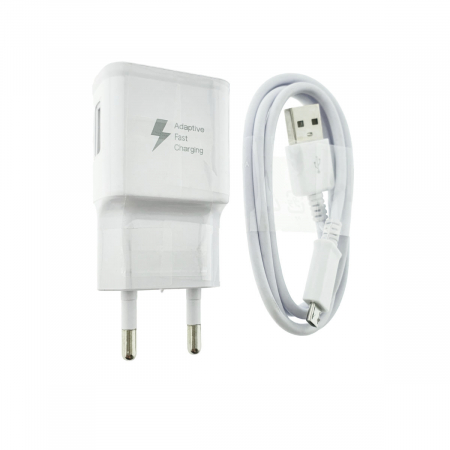 Incarcator priza retea - Set incarcator USB 2A, cu cablu microUSB 80 cm, Travel Adapter, Adaptive Fast Charging, alb, bulk