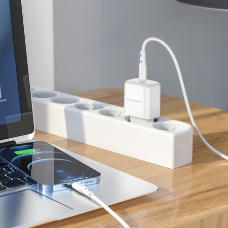 Set incarcator USB 18W, cu cablu USB-C lungime 1m, Borofone 70248, Quick Charge 3.0, 100 - 240V, 3A, alb [6]