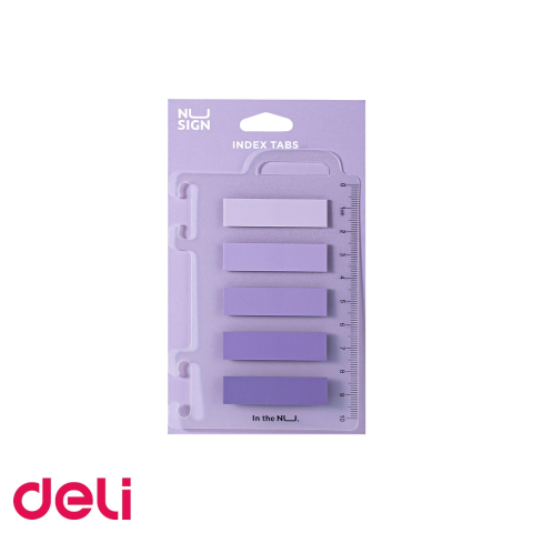 Notes, Post-it si cuburi de hartie - Set index adeziv plastic Deli Nusign, 5 nuante de violet cu rigla transparenta, pentru indexare si organizare documente