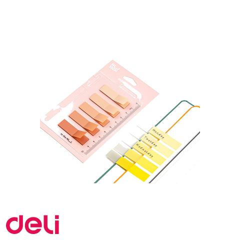 Set index adeziv plastic Deli Nusign, 5 nuante de violet cu rigla transparenta, pentru indexare si organizare documente [3]