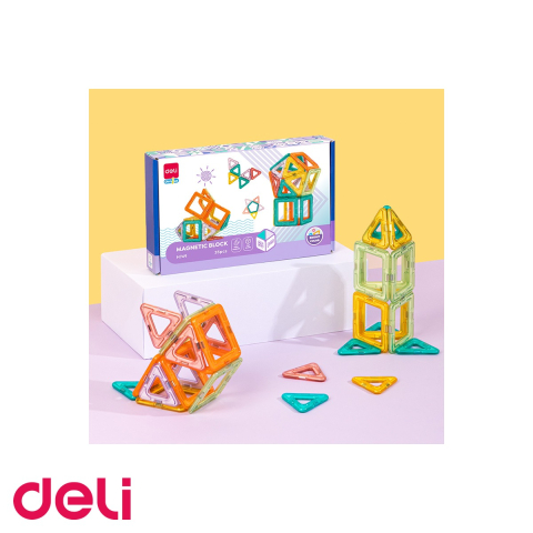 Set joc blocuri magnetice Deli, 35 piese colorate transparente, pentru constructii 3D, copii 3+ [3]