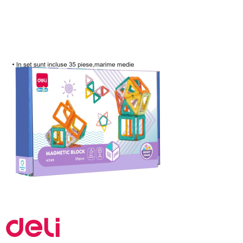 Set joc blocuri magnetice Deli, 35 piese colorate transparente, pentru constructii 3D, copii 3+ [2]