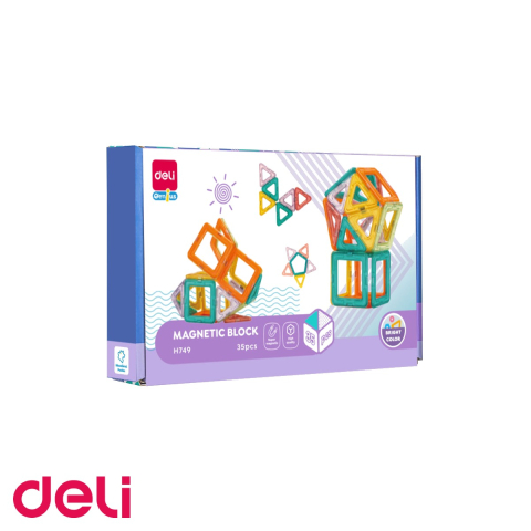 Accesorii Diverse - Set joc blocuri magnetice Deli, 35 piese colorate transparente, pentru constructii 3D, copii 3+